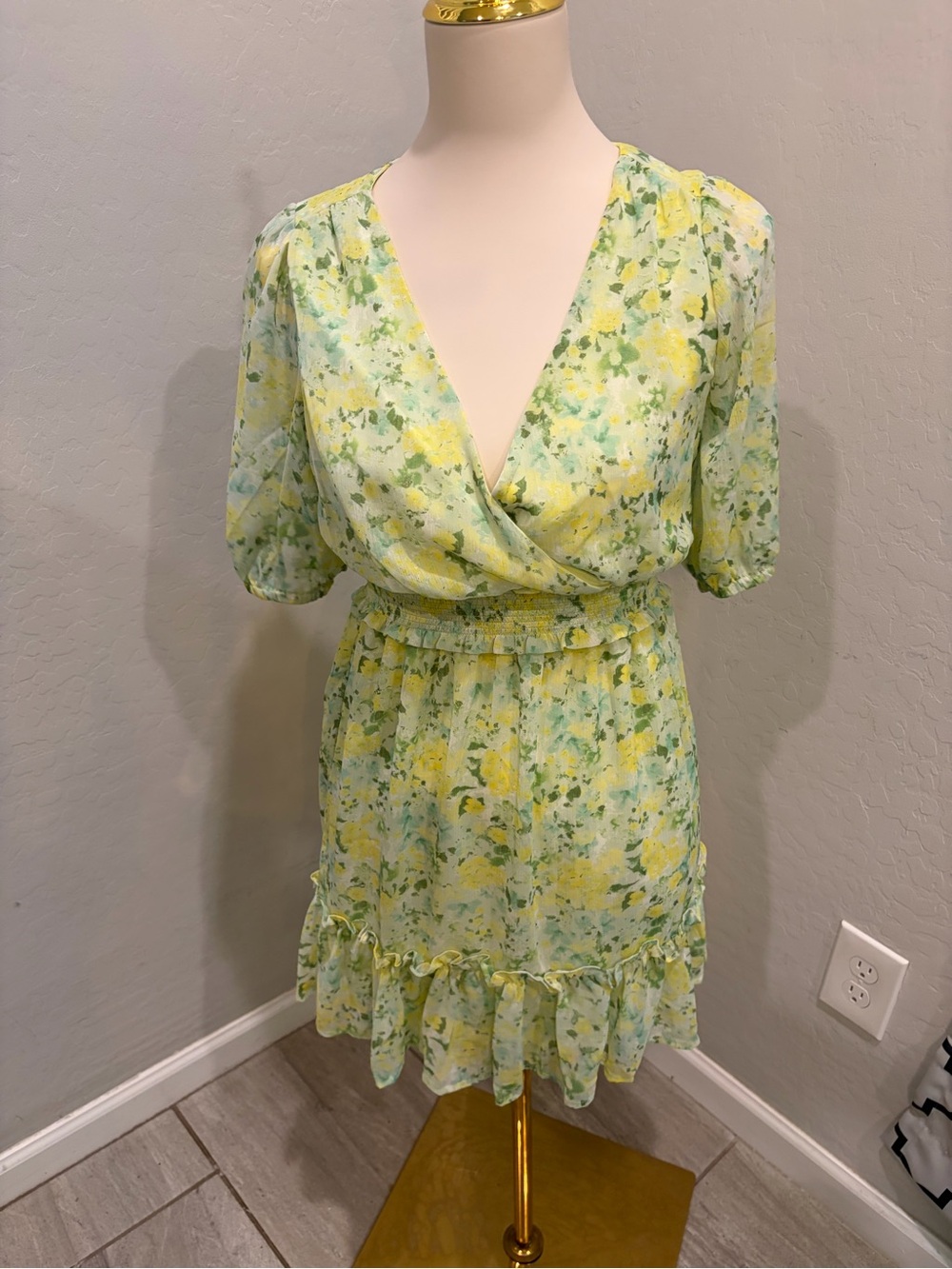 Lush Yellow and Mint Green Floral Mini Dress